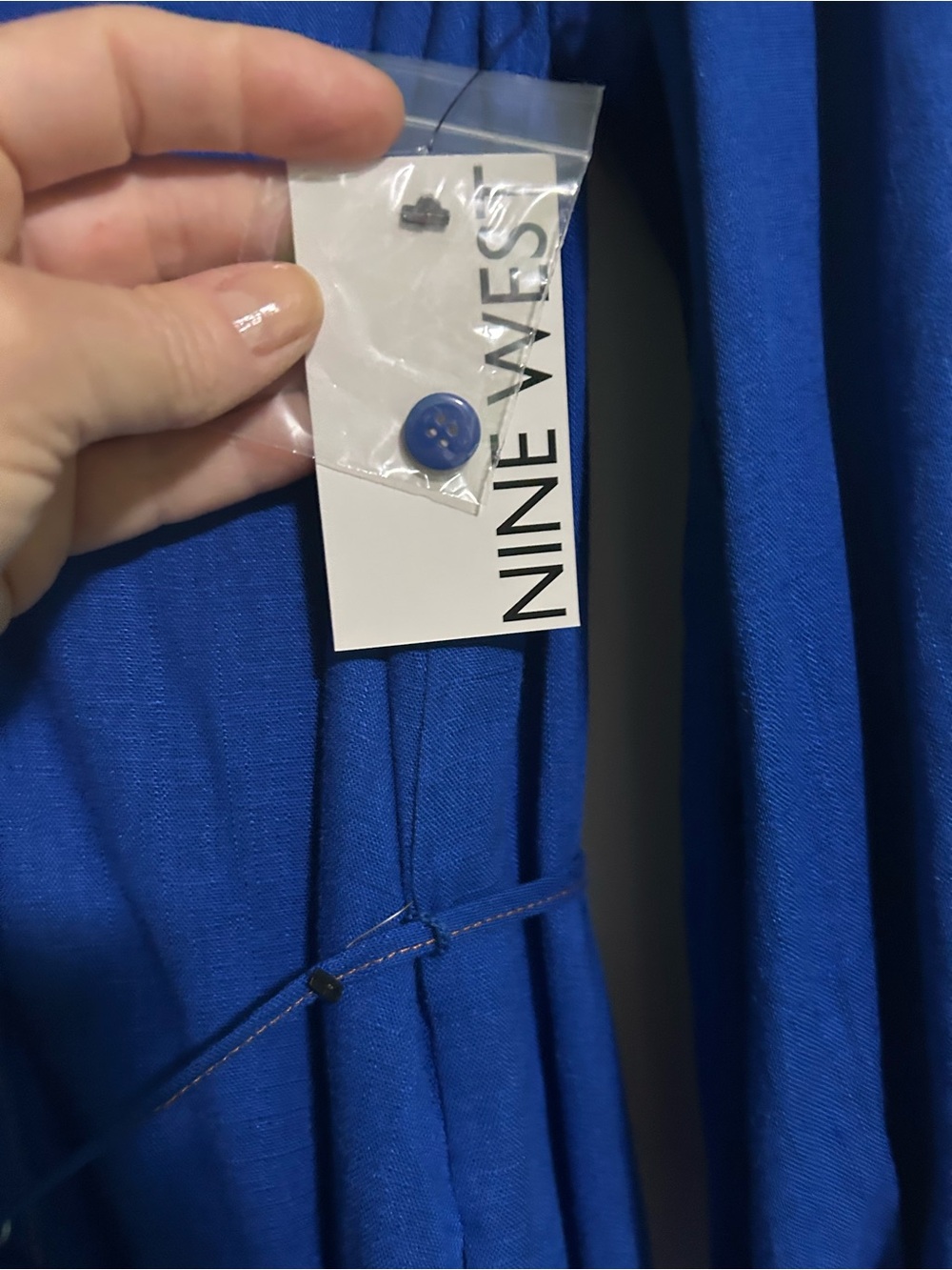 Nine West Cobalt Blue Long Sleeve Button-Front Tie-Waist Dress - Picture 3 of 5